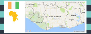 Map and flag of Cote d'Ivoire.